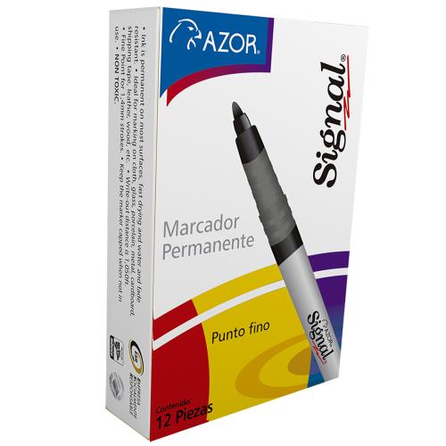 Marcador Permanente AZOR SIGNAL 30005 Amarillo. Punto Fino. Paquete con 12 piezas. -