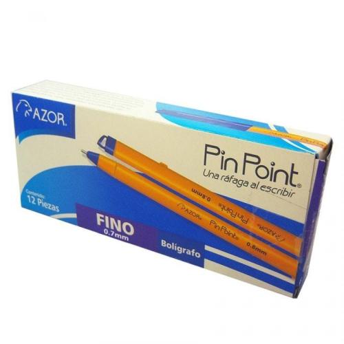 Bolígrafo AZOR PIN POINT. Caja con 12 Piezas. Tinta Azul Punta 0.7 mm -