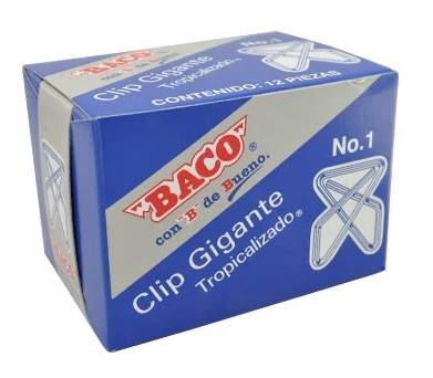 Clip BACO Gigante #1 12296 Zincado. Caja con 12 clips. Clip Gigante Metálico Zincado. -