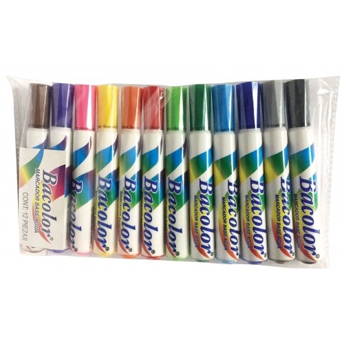 Marcador Base Agua BACO BACOLOR 50328. Surtido con 12 Piezas Colores Variados NO TOXICO -