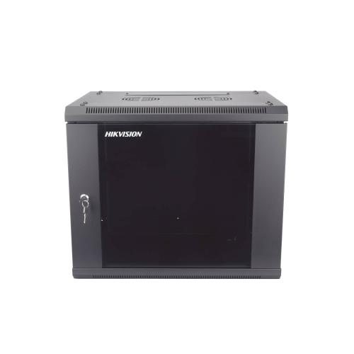 Gabinete para montaje en pared o piso DS-XS6409-S/B - puerta de cristal templado resistente, cuerpo fijo, 9 unidades de rack, 19, fabricado en acero
