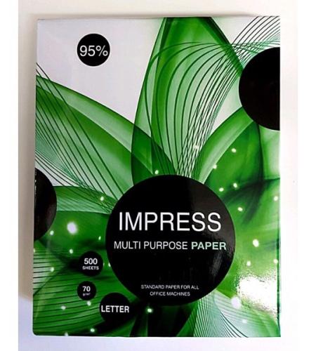 Papel Bond Impress  6951476310602 Caja con 10 paquetes con 500 hojas tamaño carta 21.6 cm x 27.9 cm 95  blancura 70 gramos Alta Blancura -