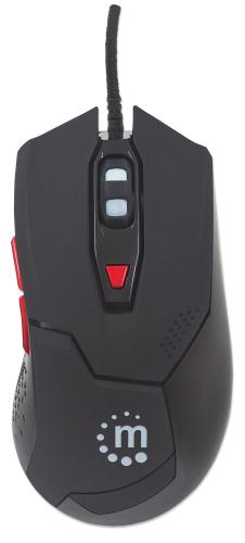 Mouse Optico Cableado para Videojuegos con LED MANHATTAN 176071 - Alámbrico, Juego, Óptico, 2400 (Ajustable), Negro/Multicolor