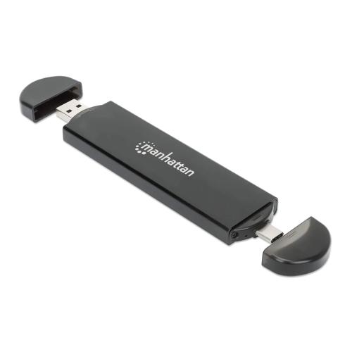 130639 Gabinete USB a SDD M.2 NVMe y SATA - Conector USB-C y USB-A integrado para una conexión de host versátil.