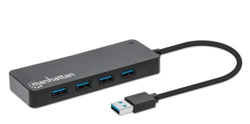 168403 HUB USB-A macho a 7 USB-A hembra - de alta velocidad a 5 Gbps, alimentado por Bus, negro
