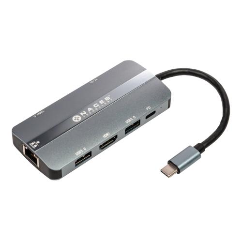 NACEB ADAPTADOR USB-C 8 EN 1 RJ45+HDMI+3*USB3.0+PD100W+SD/TF NA-0129 -