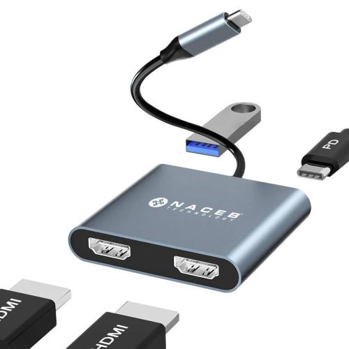 NACEB ADAPTADOR USB-C DUAL HDMI+USB3.0+PD100W NA-0148 -
