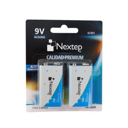 Pila Nextep 9V NE-282D Alcalina 6LR61 con 02 Piezas Presentación en Blister -