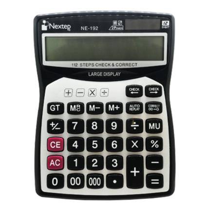Calculadora Nextep NE-192 12 Dígitos Pantalla Grande  Escritorio cubierta Metálica  Batería AA 31 teclas -