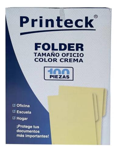 Folder Printeck Oficio color crema C/100 8-041-1 Dimensiones 24.2 cm de largo y 36.2 cm de ancho 4.5 de lomo capacidad de 50 hojas -