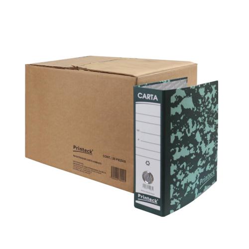 Registrador Carta Printeck verde  pieza 24-001A-1 material Cartón medidas 27.5 x30 cm extendido 63x30 2 arillos capacidad  700 hojas -