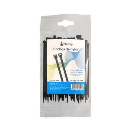 Cincho de Nylon Nextep NE-638N Sujeta Cables color Negro Dimensiones: 10 cm x 2.5 bolsa c/100 -