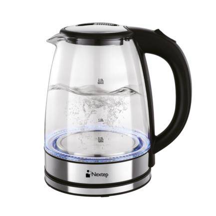 Hervidor de Agua Nextep NE-682 Eléctrico Auto Apagado 1000w 2 litros de capacidad Vidrio de borosilicato -
