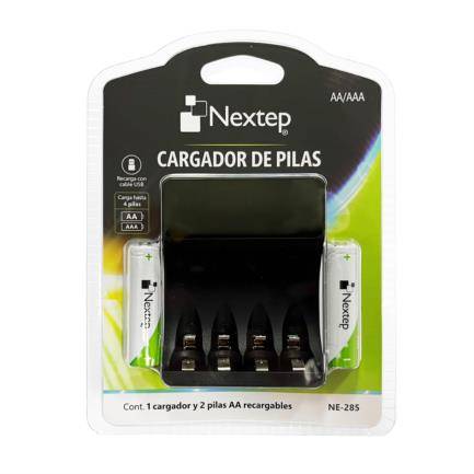 Cargador de Pilas Nextep NE-285 AA/AAA Incluye 2 pilas AA Recarga con cable USB Carga simultáneamente hasta 4 pilas incluye 2 pilas AA -