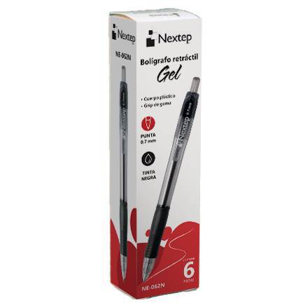 Bolígrafo Nextep Gel NE-062N Retráctil Mediano 0.7 mm color Negro con 6 piezas -