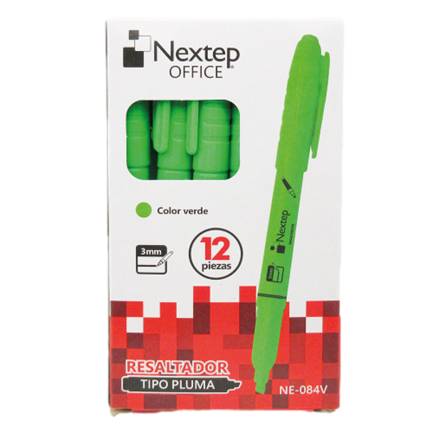 Resaltador Nextep NE-084V Tipo Pluma color Verde punta Cincel con 12 piezas -