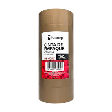 Cinta de Empaque Canela Nextep NE-605C Uso General 48mm x 150mm con 6 piezas -