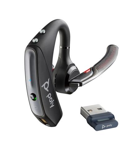 Poly Voyager 5200 UC - Bluetooth para moviles y computadoras, incluye estuche de carga y adaptador Bluetooth