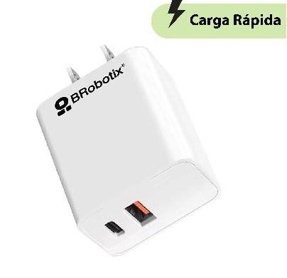 Cargador Carga Rápida - Dual USB V3.0 38W, 1 Puerto Tipo A y 1 Puerto Tipo C, Blanco, BROBOTIX 6005552