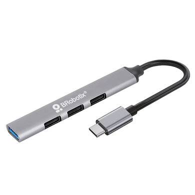 HUB USB V3.0 4 PUERTOS CONEXIÓN TIPO C - COLOR  PLATA, BROBOTIX 6008058