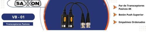 SAXXON VB - 01 Par de Transceptores Pasivos 4K 8MP Video Baluns - Botón Push Superior, Empalmes Ordenados, 4K hasta 150m, 4MP a 200m, 1080p hasta 250m
