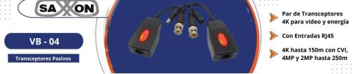 SAXXON VB-04 - Par de transceptores 4K para video y energía - con entradas RJ45, 4K hasta 150m con CVI, 4MP y 2MP hasta 250m