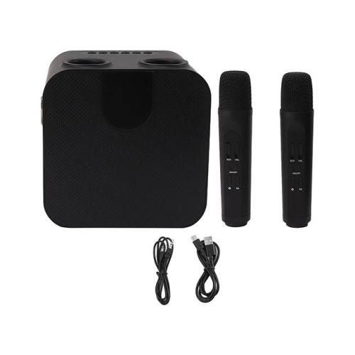 KARAOKE CON DOS MICROFONOS SP-200BK Karaoke inalámbrico con dos micrófonos color negro / Batería de 2400 mah y con cable USB de carga. -