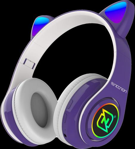 AUDIFONOS ON-EAR BLUETOOTH NBH-07 CON OREJAS LUZ RGB RADIO FM MICRO SD 3.5MML MANOS LIBRES MORADO -