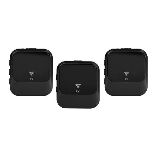 KIT 2 MICRÓFONOS LAVALIER GAME FACTOR MCL650 USB C - 2.4GHz, ULTRA BAJA LAT, CANC DE RUIDO, NEGRO.