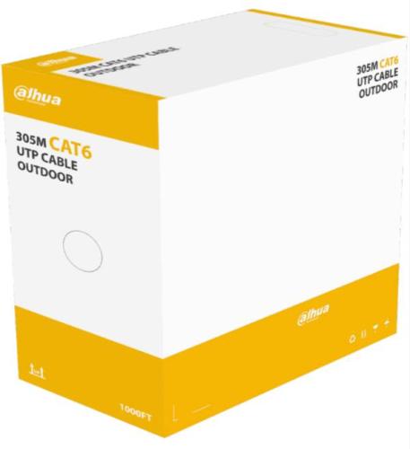 Bobina de cable UTP Cat6 para exterior Dahua PFM920-6U. Con 305 metros de 100  cobre - cubierta MDPE resistente y color negro, cumple con ANSI/TIA 568-C.2,
