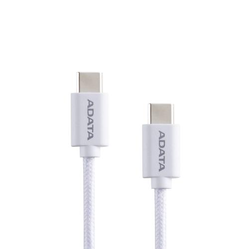 Cable ADATA USB Tipo C - USB Tipo C. Conector reversible tipo C - potencia máxima de salida de 100 W, Tejido de nailon, (1 M de longitud). Color BLANCO. CAC