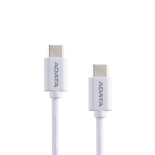 Cable ADATA USB Tipo C - USB Tipo C.  Potencia máxima de salida de 100 W - Tejido de nailon, (2 M de longitud). Color Blanco. CACC-200PN-WH
