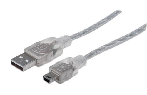 333412 Cable USB 2.0 - A macho a Mini-B macho, 480 Mbps, 1.8 m, Plateado translúcido
