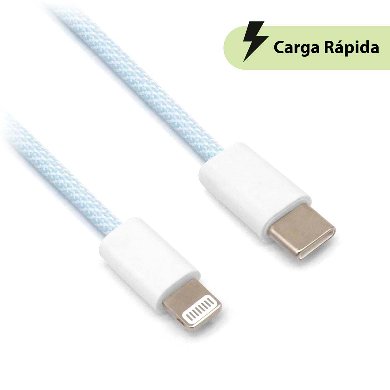 CABLE CARGA RÁPIDA - USB TIPO "C" A LIGHTNING, TEJIDO, 1.0 M, AZUL (6001523), Brobotix