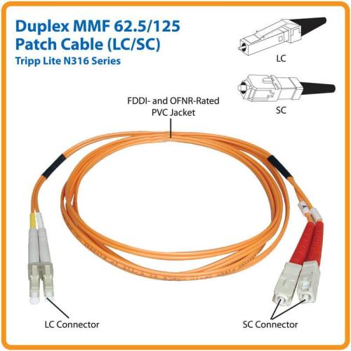 Cable Patch - Tripp Lite, Modelo N316-10M, Cable Patch de Fibra Dúplex Multimodo 62.5µm / 125µm (LC/SC), 10 m [33 pies]