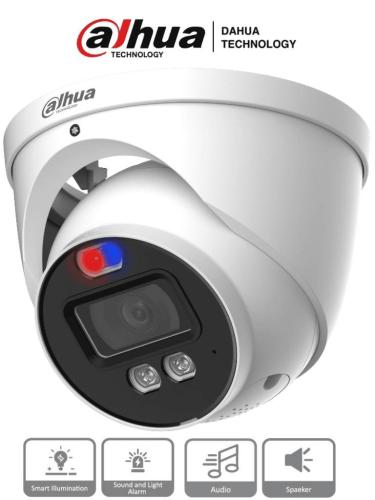 Dahua HAC-ME1239HN-A-PV - Cámara Domo TiOC de 2 Mp/ Disuasion Activa Luz Roja y Azul/ 3.6 mm/ Microfono y Altavoz / 40 Metros ir/ Metalica/ IP67/ -
