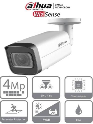DAHUA IPC-HFW2441T-ZS - Camara IP Bullet de 4 Mp/ Lente Motorizado de 2.7 a 13.5 mm/ WizSense/ IR de 60 Metros/ SMD + - Ranura para MicroSD/ IP67/ Ik10