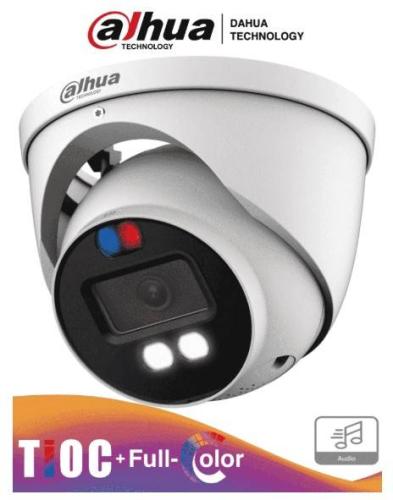 DAHUA DH-HAC-ME1809HN-A-PV - Camara Domo TiOC 4k/ Dual Inteligente + FullColor/ Estrobo con Luz Roja y Azul/de 2.8mm/ 106°/ 40 M IR / Microfono/ IP67 -