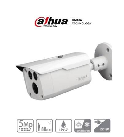 DAHUA HAC-HFW1500D - Camara Bullet de 5 Megapixeles/ Metalica/ Lente de 3.6 mm/ 92 Grados de Apertura/ IR de 80 Mts/ IP67/ Soporta: CVI/CVBS/AHD/TVI -