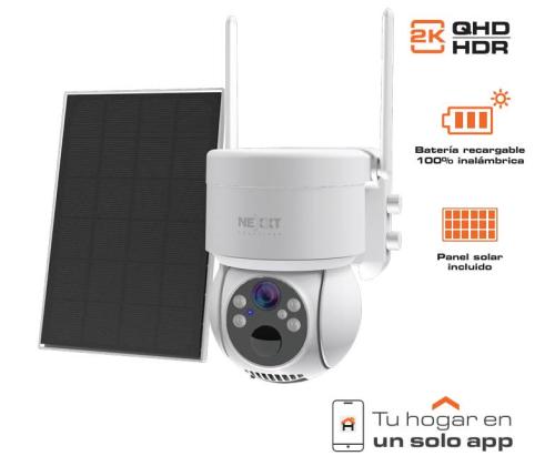 Cámara NEXXT con panel solar para exterior NHC-OP20S/ Resolución 2K de 3MP / 100  inalámbrico/Luz LED/ activada por movimiento -