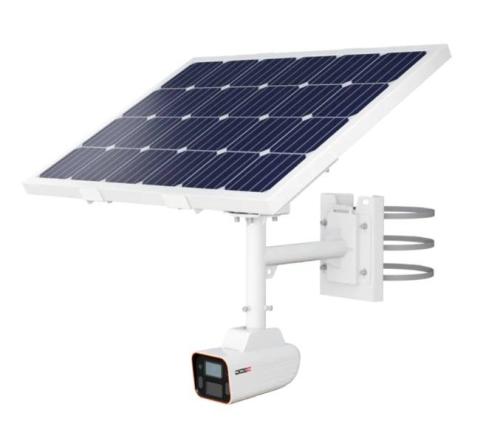 Cámara solar IP 4 MP - Lente 3.6 mm (92°), IR hasta 20 mts, IA reconocimiento de objetos, WDR, Onvif, Altavoz, microfono, IP67