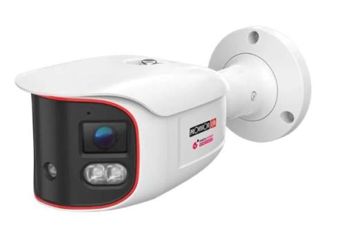 Cámara Bala panorámica IP 8 MP - Lente 2.8mm (180°), de dia detecta hasta 20 mts, IR hasta 20 mts, LED híbrido, DDA2, Microfono incorporado, WDR, IP67