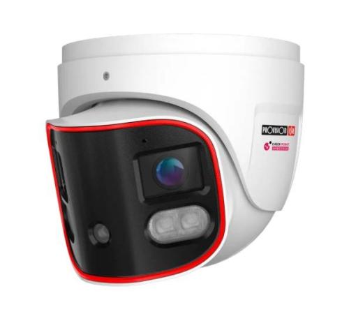Cámara Domo panorámica IP 8 MP - Lente 2.8mm (180°), de dia detecta hasta 20 mts, IR hasta 20 mts, LED híbrido, DDA2, Microfono incorporado, WDR, IP67