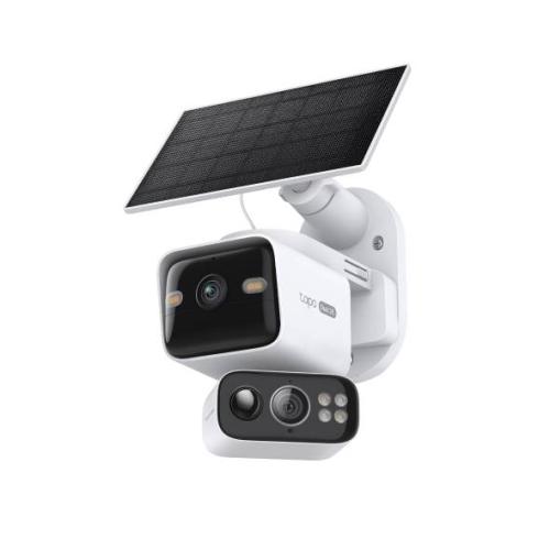 Kit de cámara de seguridad con doble lente Pan/Tiltn alimentada por energía solar -