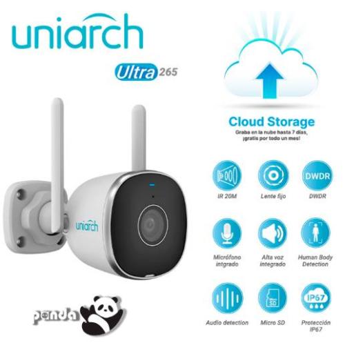 Cámara IP Bala Wifi Uniarch (Uho-B2R-M2F3) 2MP / Lente Fijo de 2.8mm / IR 20M / MicroSD 128GB / Micrófono + Altavoz / Human Body Detection / IP67 -