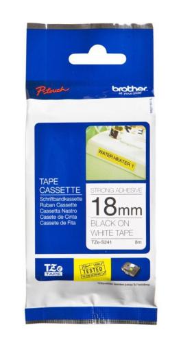 Etiqueta blanca continua laminada con adhesivo super resistente Brother TZES241 - de 18 mm de ancho x 8 mts de largo. Impresión en negro.