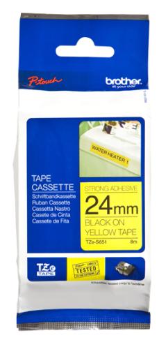 Etiqueta amarilla continua laminada con adhesivo super resistente Brother TZES651 - de 24 mm de ancho x 8 mts de largo.