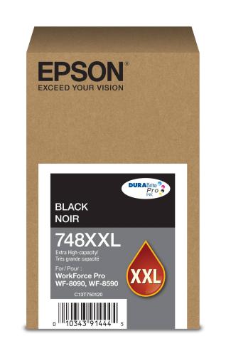 Cartucho de Tinta Negro Epson T748XXL120-AL - Extra Alta, Rendimiento promedio de 10, 000 Pag, Capacidad de 200ML, Compatible para WorkForce Pro WF-6590 y Wo