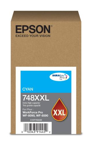 Cartucho de Tinta Cian  Epson T748XXL220-AL - Extra Alta, Rendimiento promedio de 7, 000 Pag, Capacidad de 69ML, Compatible para WorkForce Pro WF-6590 y Work