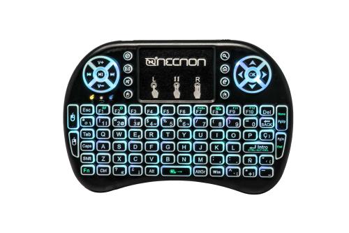 CONTROL REMOTO NRC-01 TOUCH PAD TECLADO QWERTY LED 7 COLORES RECARGABLE TV SMARTPHONE TV BOX NEGRO -